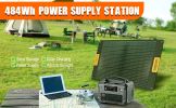 Portable Power Station; 500W Solar Generator with 484Wh Backup Lithium Battery; 110V AC Outlets; USB-C PD 100W;  Outdoor Generators with LED Light